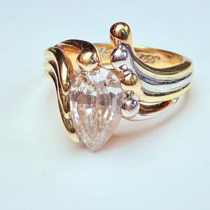 Bradford Exchange .75CT White Spinel Gold Vermeil & Sterling Silver 925 Ring BGE